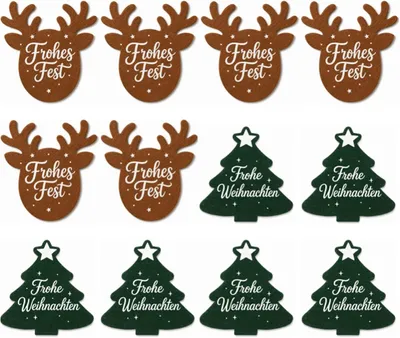 Imagen del producto de Posavasos de fieltro con motivos navideños, juego de 12 unidades, 10 x 10 cm, para la decoración de la mesa