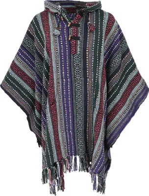 Zdjęcie produktu dla Uni  Poncho Hippie Chic, Ethno Poncho, Andean Poncho - Niebieski/Fioletowy, Bawełna, Kurtki, Płaszcze i Poncza