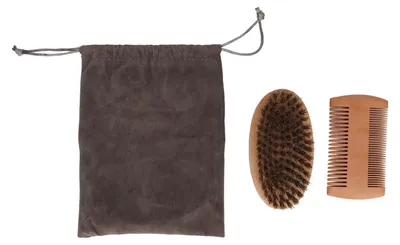 Produktbild von Bartbürsten-Kamm-Set aus Holz, doppelseitig, weiches Styling, Formung, Trimmen und Pflege für Männer