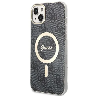 Produktbild von Guess GUBPP14SH4EACSK Hülle + Ladegerät Set für iPhone 14 / 15 / 13 6,1 Zoll, schwarz/schwarz, Hartschalenkoffer, 4G Print, MagSafe