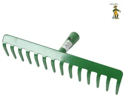 Produktbild von Gartenrechen grün mit 14 Zinken Harke Gartenharke Rasenharke Laubrechen 35,5cm