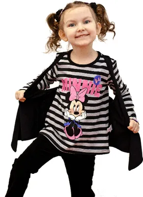 Produktbild von 73483 Disney Minnie Mouse Langarmshirt mit Weste Mädchen Grau/Schwarz Gr. 98 – Stylisches 2-teiliges Set für kleine Disney-Fans