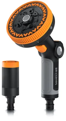 Produktbild von Brandson - Handbrause frostsicher 3/4 Zoll − Hochdruck Gartenbrause Garten - wechselbare Sprühköpfe – Multifunktionskopf 8 Sprühmuster – Hochdruck Jet Aufsatz – Silber Grau