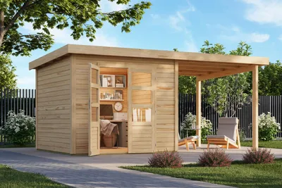 Produktbild von Karibu Gartenhaus Gerätehaus Kolbin 6 XXL naturbelassen 569x274x244 cm mit extra hoher Tür