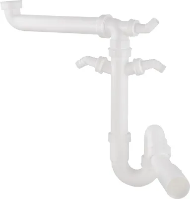 Produktbild von Sanitop-Wingenroth Röhrensiphon für Spüle | Geruchsverschluss für Küche | Kunststoff-Siphon mit Geräteanschluss | Küchenspüle | 3 Winkel-Schlauchverschraubungen | 1 1/2 x 40/50 mm | Weiß | 22233 4