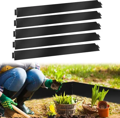 Produktbild von Rasenkante Metall 100 x 15 cm 5m Beeteinfassung Mähkante Verzinkt Wegbegrenzung Beetumrandung Palisade Schwarz