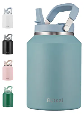 Imagen del producto de Solidchoice - Botella de agua de acero inoxidable de 2 litros con asa y tapa a prueba de fugas