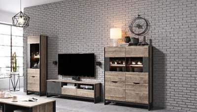 Produktbild von Wohnzimmer-set ARDEN 3 TV-Schrank + 2x Vitrine +  eiche sand grande / matera