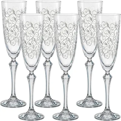 Produktbild von Sektgläser, Sektkelch  Leaves Clear, Gravur, 200 ml, 6er Set Bohemia Kristallglas