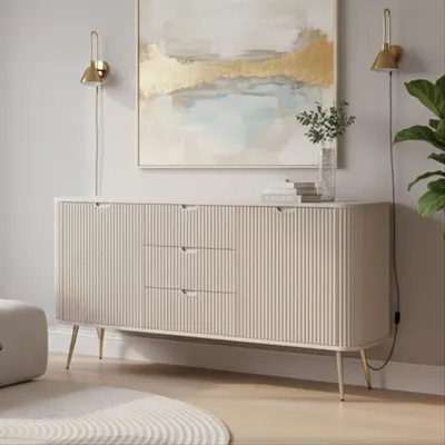 Produktbild von Kommode Porto 2D3S 168 cm Cashmere mit Zwei Türen, Drei Schubladen und Goldenen Metallfüßen