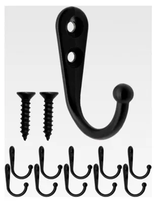 Produktbild von 10 klassische Eisen-Wandhaken, Garderoben- und Handtuchhaken, 32x21mm, schwarz