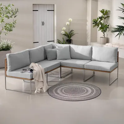 Produktbild von home24 Loungeset - 5-teilig - Webstoff / Teak Massiv