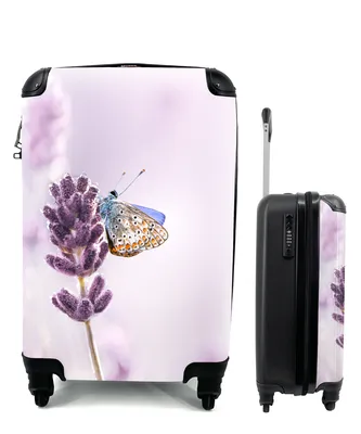 Produktbild von MuchoWow® Koffer Handgepäck Trolley Rollkoffer Kleine Reisekoffer mit 4 Rollen - Lavendel - Schmetterling - Nahaufnahme - Lila - Cabin Size < 55x40x23 cm & 55x40x20 cm - Fotokoffer - Kabinenkoffer - Boardgepäck - Reise-Box - Reisekoffer - Reisegepäck - Koffer mit Bild - Trolley für Kinder