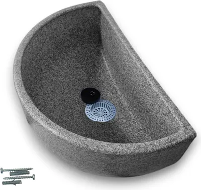 Produktbild von varile Ausgussbecken Kunststoff Granitoptik, inkl. Abflusssieb und Stöpsel, Maße: 38x23x21 cm, mit DN50 Rohr, 1 1/4 Zoll, Ø 32/40 Wandanschluss, Spritzschutzkante, Temperaturbereich -40°C bis +60°C