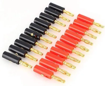 Zdjęcie produktu dla 10 sztuk czerwonych wtyczek typu „banana” – adapter do kabli audio o średnicy 4 mm – żeńskie złącza do kabli głośnikowych – średnica 3 mm – audio, radio.