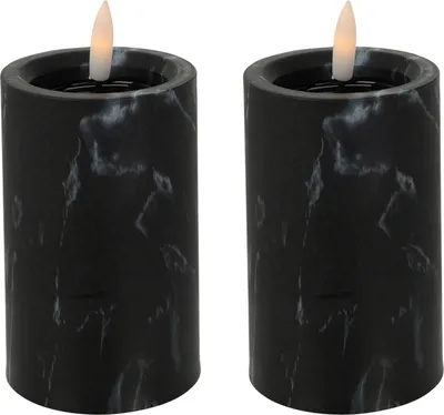 2er LED Kerze Stumpenkerze Marmor Optik flackern Ø7x12,5cm Batterie