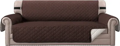 Produktbild von (3 Sitzer, Braun) wasserabweisend Sofabezug, rutschfester Couchbezug mit elastischem Riemen, Sesselbezug, weicher, gesteppter Sitz für Hunde und Haustiere, Rautenstich