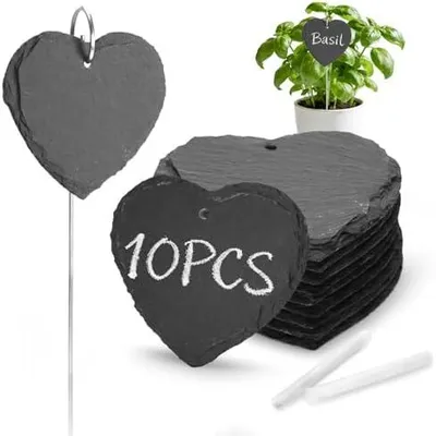 Produktbild von Schiefer Pflanzschilder zum beschriften - 10er Set Pflanzenstecker Gro? mit St?ben und Kreide, Kr?uterschilder fš¹r draussen wetterfest