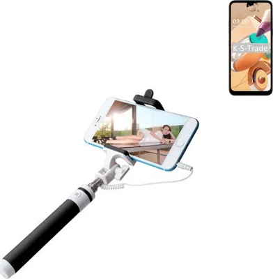 Produktbild von K-S-Trade Selfie Stick kompatibel mit LG Electronics K41S Selfiestick kabelgebunden Monopod mit Kabel Stab Stange Selfportrait Handheldstick schwarz