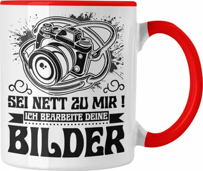 Produktbild von Trendation - Fotograf Tasse Geschenk Sei Nett Zu Mir Ich Bearbeite Deine Bilder Kameramann Kamera Fotografin Geschenkidee (Rot)