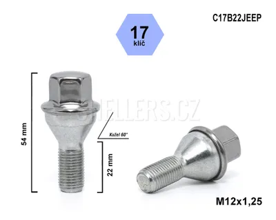 Obrázok produktu pre Skrutka kolesa M12x1,25x22 s kužeľom, kľúč 17, C17B22JEEP, výška 54 mm