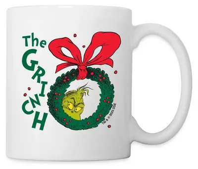 Produktbild von Spreadshirt Der Grinch Hinter Weihnachtskranz The Grinch Tasse, One size, Weiß