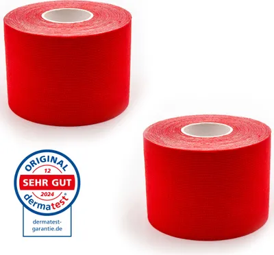 Produktbild von axion Kinesiologie-Tape 5cm x 5m - 2 Rollen - Wasserfestes Tape in rot, Physiotape, Kinesiologie-Tape