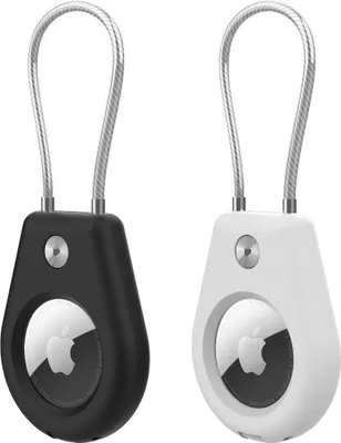 Obrázok produktu pre Ochranný kryt kompatibilný s Apple AirTag, s oceľovým káblom - čierny + biely (2 kusy)
