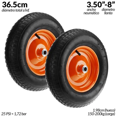 Zdjęcie produktu dla Koła do wózków transportowych - opony pneumatyczne 3,50-8 (20,3 cm) - zestaw 2 sztuki - nylonowe - do wózków transportowych