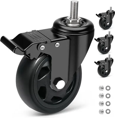 Produktbild von Famanu Möbelrad mit Bremse 125 mm - M12 x 25 mm, schwere Transportrollen, 360 Grad drehbar, 4 Stück