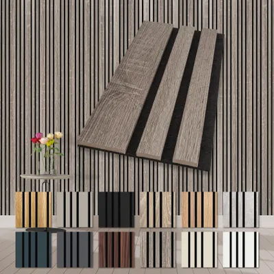 Produktbild von HEXIM Akustikpaneele Holz Musterstück Mila - flexible Wandpaneele Wanddeko Holzpaneele Wand Kombipaneel Wandverkleidung innen Schalldämmung Akustikfilz braun Vintage Oak