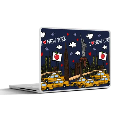 Produktbild von MuchoWow® Laptop Aufkleber Sticker Cover New York - Taxi - Freiheitsstatue 31x22.5 cm - Laptop-Deko