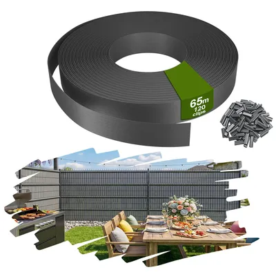 Produktbild von YRHome PVC Sichtschutzstreifen Balkonsichtschutz Sichtschutzfolie Zaunblende Balkon Terrasse Garten 65m Grau inkl. 120 Befestigungsclips