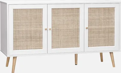Produktbild von sweeek - Sideboard mit Holzoptik und Rattan-Geflecht B 120 cm - Antikweiß