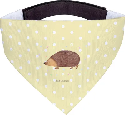 Produktbild von Mr. & Mrs. Panda Halstuch Hund Igel Herzen - Gelb Pastell - Geschenk, Für Hunde, Lustige Sprüche, Tuch, Kuss, Liebe, Leben, Schal, Hundetuch, Herz