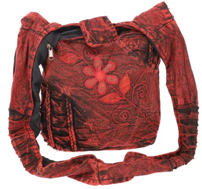 Produktbild von Boho Schultertasche, Unikat Hippie Tasche, Goa Schulterbeutel - Rot, Uni - Erwachsene, Baumwolle, 35*35*25 cm, Alternative Umhängetasche, Handtasche aus Stoff