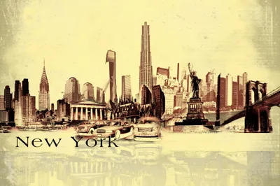 Produktbild von New York Kunstdruck Bild - Städte-Collage, Vintage Style (120 x 180 cm)