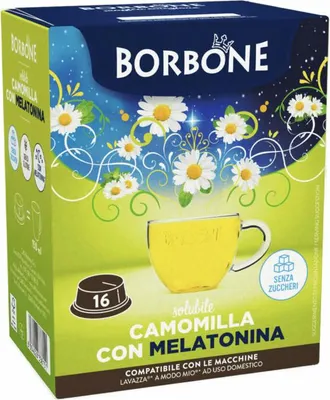 Image de Caffè Borbone Capsules de boisson Thé à la camomille avec mélatonine, complément alimentaire, compatible avec Lavazza A Modo Mio, 16 capsules