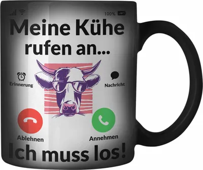 Produktbild von Trendation - Meine Kühe Rufen An Farbwechsel Zauber-Tasse Geschenk Landwirt Bauer Geschenkidee Landwirtin Kuh Grafik (Schwarz)