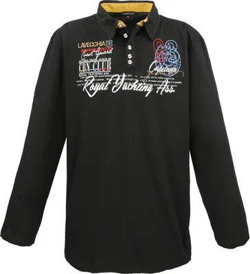 Produktbild von Übergrössen !!Designer Langarm-Poloshirt LAVECCHIA Schwarz LV-606 7XL