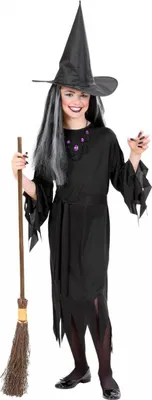 Produktbild von Schwarzes Hexenkostüm für Kinder mit Hut & Gürtel Größe: XS / 4-5 Jahre