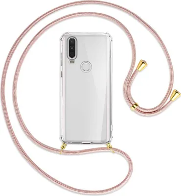 Produktbild von Handykette Backcover-Schutzhülle mit Band (Metall goldfarben) für Motorola One Action - roségold