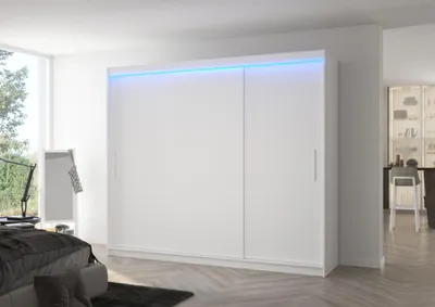 Obrázek produktu pro Velká šatní skříň 250 cm s LED osvětlením GADRIS - bílá