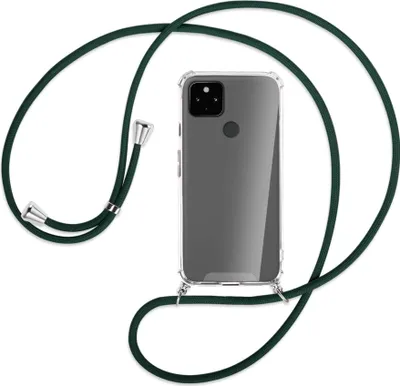 Produktbild von Handykette Backcover-Schutzhülle mit Band (Metall silberfarben) für Google Pixel 4a 5G - dunkelgrün