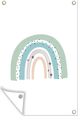 Produktbild von MuchoWow® 80x120 cm Outdoor-Poster Gartendeko Sichtschutz Garten Poster für den Garten  Regenbogen - Kinder - Sterne - Tupfen - Pastell