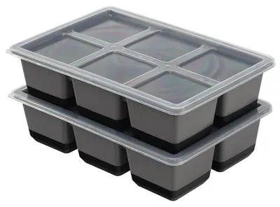 Productafbeelding van Siliconen ijsblokjesvorm, set van 2, XXL formaat met deksel, voor ijsblokjes van 6 cm, kleur zwart