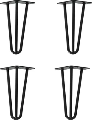 Produktbild von Natural Goods Berlin HAIRPIN Legs, Haarnadelbeine, Möbelfüße, Tischbeine, Schwarz, 20 cm, 3 Streben, 4 Stück