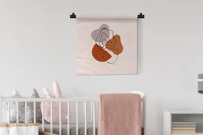 Produktbild von MuchoWow® Wandteppich Wandbehang Strichzeichnung - Abstrakt - Rosa 60x60 cm Tapisserie Dekoration Wandtuch - Dekorationen - Wand Decke