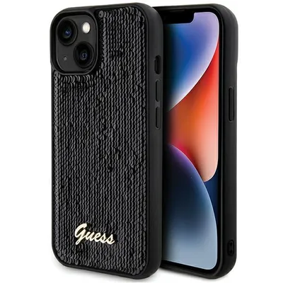 Obrázok produktu pre Kovové Puzdro Guess Sequin Script Pre Iphone 14 / 15 / 13 - Čierne