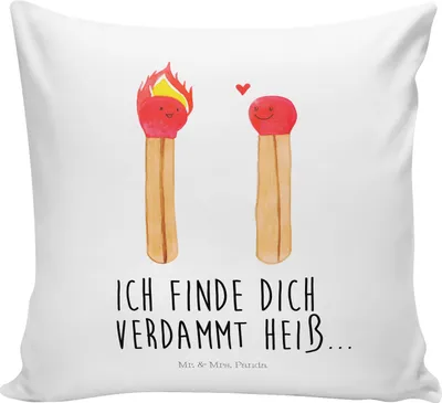 Produktbild von Mr. & Mrs. Panda Dekokissen Sofa Streichhölzer - Weiß - Geschenk, Kissen 40x40, bedruckt, Sofakissen, Kuschel, Liebesgeschenk, kuschelkissen, Liebesbeweis, Freundin